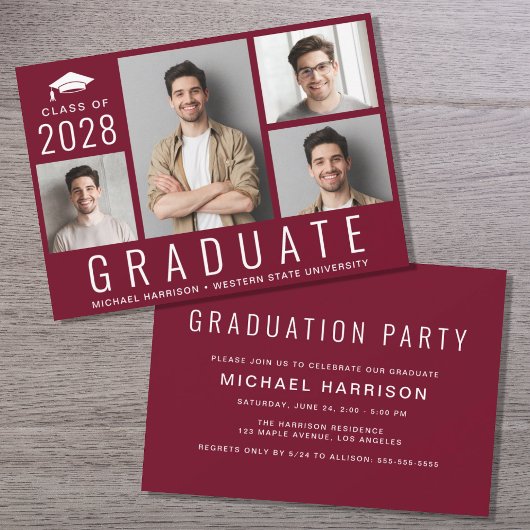 Minimale moderne fotograaf Burgundy Graduation Par Kaart