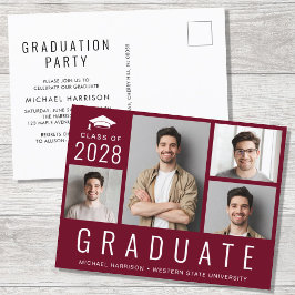 Minimale moderne fotograaf Burgundy Graduation Par Uitnodiging Briefkaart