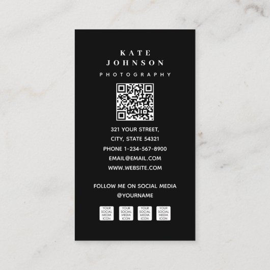 Minimale Moderne Fotograaf QR Code Social Media Visitekaartje (Achterkant)