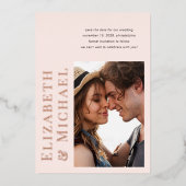 Minimale moderne fotoroze sparen de datum folie uitnodiging (Voorkant)