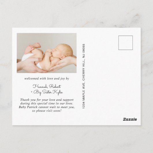 Minimale moderne geboorteaankondiging foto briefkaart (Achterkant)
