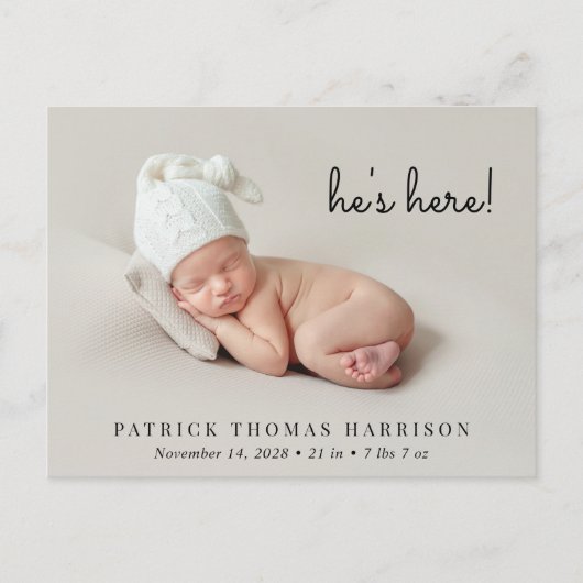 Minimale moderne geboorteaankondiging foto briefkaart (Voorkant)