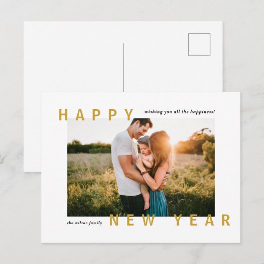 Minimale Moderne Gelukkig Nieuwjaar Foto Feestdagenkaart (Voorkant / Achterkant)