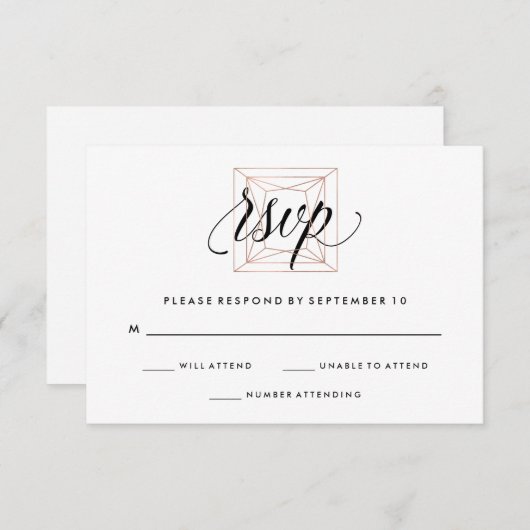 Minimale moderne geometrische diamantweddenschap R RSVP Kaartje (Voorkant / Achterkant)