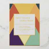 Minimale moderne geometrische kleurrijke bruiloft folie uitnodiging (Voorkant)