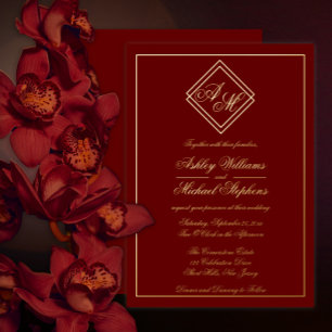 Minimale moderne geometrische monogram bruiloft folie uitnodiging