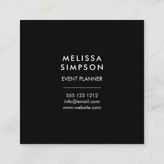 Minimale moderne geometrische zwart-wit en wit vierkante visitekaartje (Achterkant)