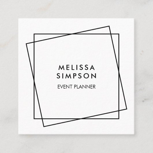 Minimale moderne geometrische zwart-wit en wit vierkante visitekaartje (Voorkant)