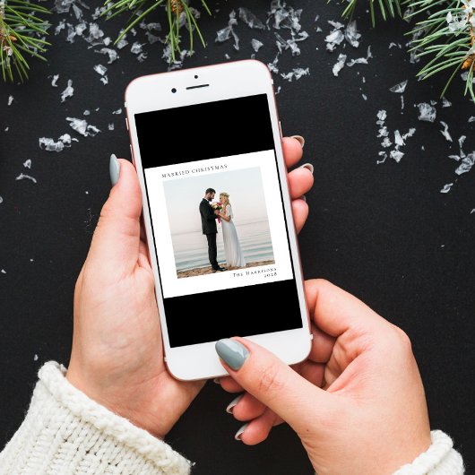 Minimale moderne getrouwde kerst 2 foto feestdagenkaart