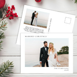 Minimale moderne getrouwde kerst 2 foto feestdagenkaart