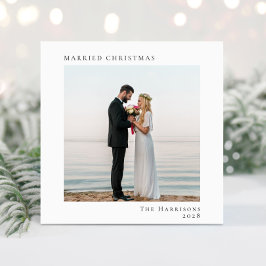 Minimale moderne getrouwde kerstfoto feestdagenkaart