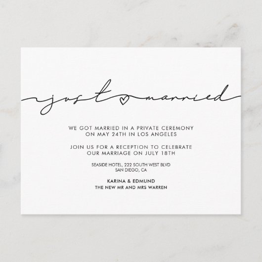 Minimale moderne Gewoon gehuwde aankondiging Briefkaart (Voorkant)