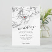 Minimale Moderne Gloucester MA Kaart Bruiloft (Staand voorkant)