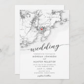 Minimale Moderne Gloucester MA Kaart Bruiloft (Voorkant / Achterkant)