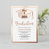 Minimale moderne gouden afstuderen voor roos folie uitnodiging (Staand Voorkant)