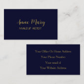 Minimale moderne gouden marineblauw Makeup Visitekaartje (Voorkant / Achterkant)