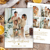 Minimale moderne gouden script 5 foto Prettig kers Feestdagenkaart