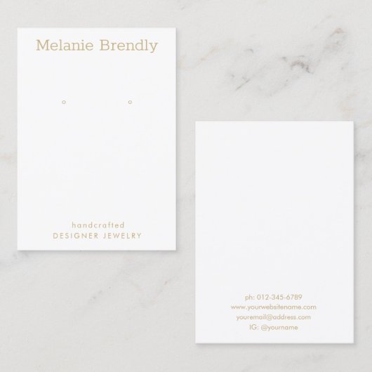 Minimale Moderne Gouden Witte Sieraden Oorbel Disp Visitekaartje (Voorkant / Achterkant)