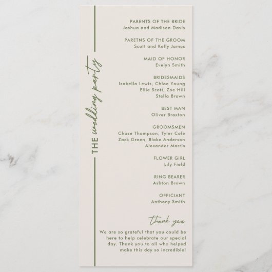 Minimale moderne grijze bruiloft programmakaart (Achterkant)