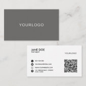 Minimale moderne grijze professional met QR-code Visitekaartje (Voorkant / Achterkant)
