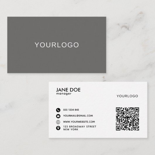 Minimale moderne grijze professional met QR-code Visitekaartje (Voorkant / Achterkant)