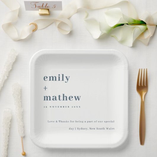 Minimale moderne grijze Typografie Weddenschap Papieren Bordje (Huwelijk)