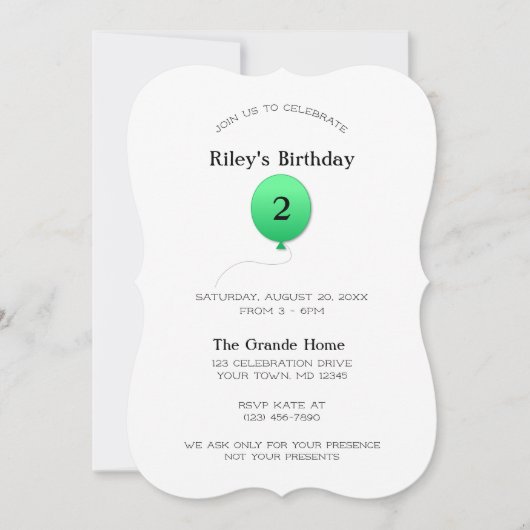 Minimale moderne groene ballon elk nummer verjaard kaart (Voorkant)