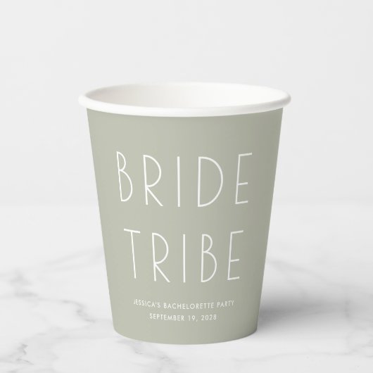 Minimale moderne groene bride Tribe Bachelorette Papieren Bekers (Voorkant)