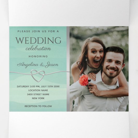 Minimale moderne groene bruiloft drieluik uitnodiging (Binnenkant midden)