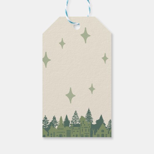 Minimale moderne groene kerstdorp cadeaulabel (Achterkant)