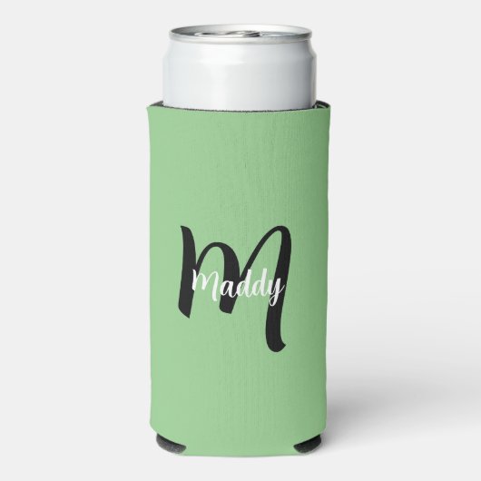 Minimale moderne groene monogram naam + Initiaal Seltzer Blikjeskoeler (Seltzer Achterkant)