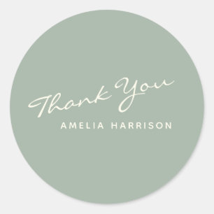 Minimale moderne groene naam voor kalligrafie Dank Ronde Sticker