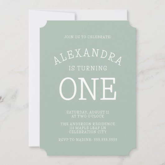 Minimale moderne groene wenkbrauwen eerste verjaar kaart (Voorkant)