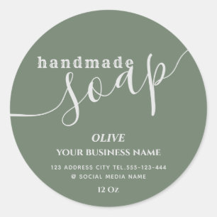 Minimale moderne, handgemaakte zeep met script ronde sticker
