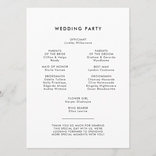 Minimale moderne handgeschreven kalligrafie programmakaart (Achterkant)