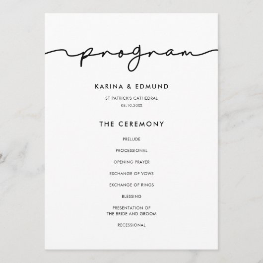 Minimale moderne handgeschreven kalligrafie programmakaart (Voorkant)