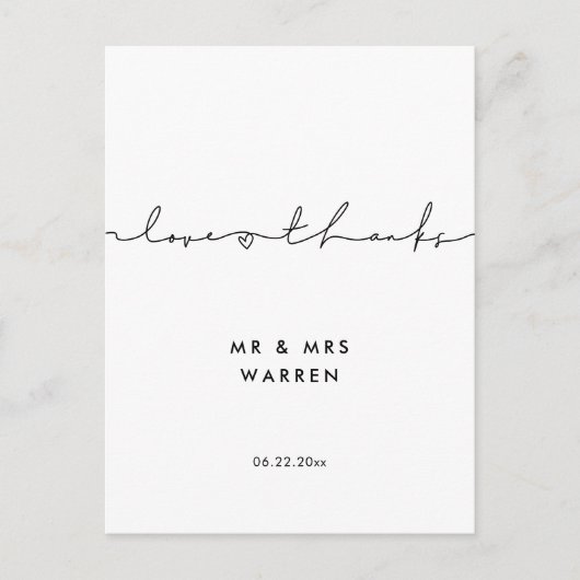 Minimale moderne handgeschreven liefde en bedankt briefkaart (Voorkant)