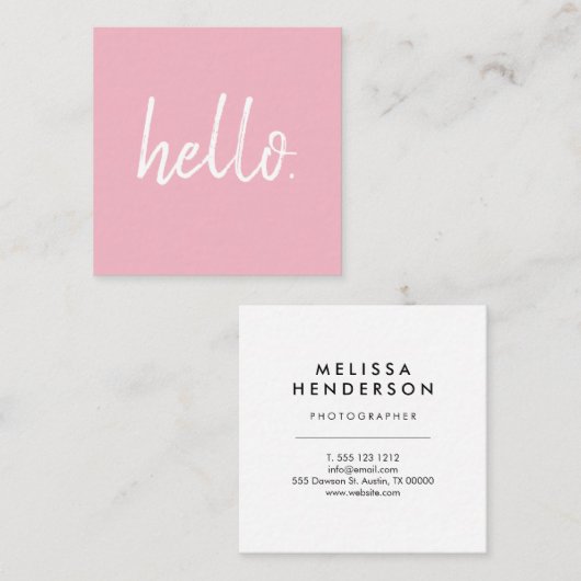Minimale moderne, handgeschreven penseel Hallo roz Vierkante Visitekaartje (Voorkant / Achterkant)