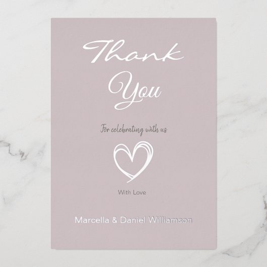 Minimale Moderne Hart en Manuscript Dank u Folie Uitnodiging (Voorkant)