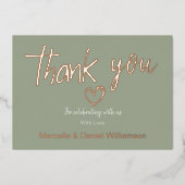 Minimale Moderne Hart en Manuscript Dank u Weddens Folie Uitnodiging (Voorkant)