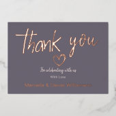 Minimale Moderne Hart en Manuscript Dank u Weddens Folie Uitnodiging (Voorkant)