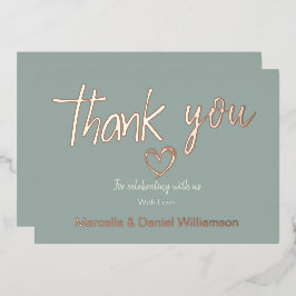 Minimale Moderne Hart en Manuscript Dank u Weddens Folie Uitnodiging
