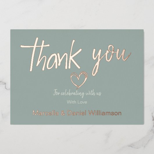 Minimale Moderne Hart en Manuscript Dank u Weddens Folie Uitnodiging (Voorkant)