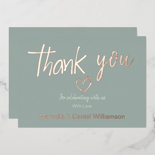 Minimale Moderne Hart en Manuscript Dank u Weddens Folie Uitnodiging (Voorkant / Achterkant)