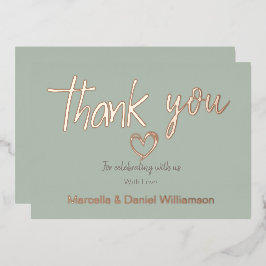 Minimale Moderne Hart en Manuscript Dank u Weddens Folie Uitnodiging