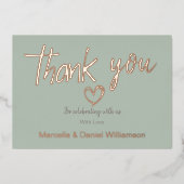 Minimale Moderne Hart en Manuscript Dank u Weddens Folie Uitnodiging (Voorkant)