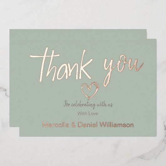 Minimale Moderne Hart en Manuscript Dank u Weddens Folie Uitnodiging (Voorkant / Achterkant)