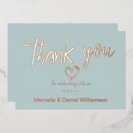 Minimale Moderne Hart en Manuscript Dank u Weddens Folie Uitnodiging