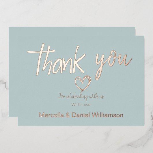 Minimale Moderne Hart en Manuscript Dank u Weddens Folie Uitnodiging (Voorkant / Achterkant)