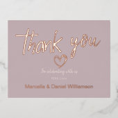 Minimale Moderne Hart en Manuscript Dank u Weddens Folie Uitnodiging Briefkaart (Voorkant)